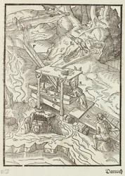 Lavagem do minério de ouro - Gravura de Description des minerais et des principales methodes d