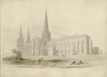 Catedral de Lichfield - Sudeste Vista: desenho e lavagem, séc.