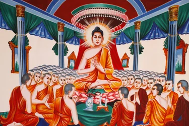 Vida do Buda Instruindo a assembléia arahants, Siem Reap, Camboja