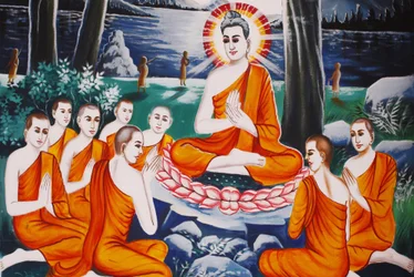 A vida do Buda Questionador Buda treinou seus discípulos na arte de questionar, Siem Reap, Camboja