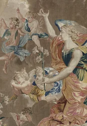 A vida da Virgem: "A Anunciação" - Tapeçaria de lã e seda feita na oficina de Pierre Damour após os desenhos de Charles Poerson (1609-1667)