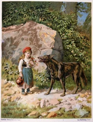 Capuchinho vermelho e o lobo, finais do século XIX (ilustração)
