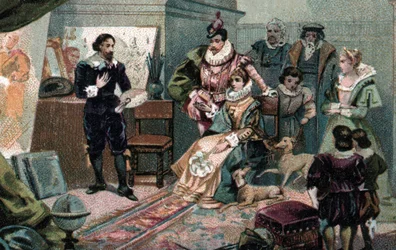 Luís XIII e Ana da Áustria no estúdio de Rubens, finais do século XIX (Chromolithografia)