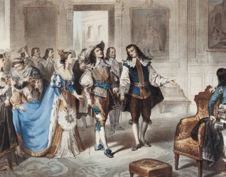 MURILLO, Bartolomé Esteban (1617-1682). Pintor Murillo visitando El Escorial" ("Pintor Murillo visitando El Escorial"). Litografia de L. Turgis