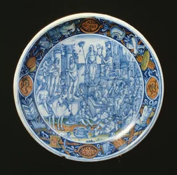 Prato Maiolica decorado com a alegoria de Diana, deusa da lua, italiano (cerâmica)