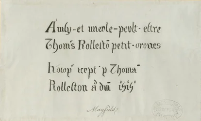 Igreja de Mayfield - inscrição para Thomas Rolleston: desenho a caneta, séc.