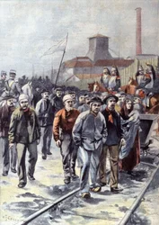 Mineiros em greve em Courrieres, c.1906 (ilustração)