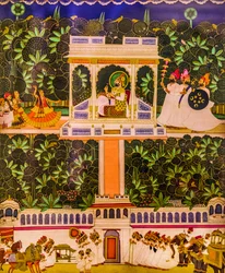 Pintura em miniatura, Meherangarh Fort, Jodpur, Jodpur, Rajasthan, Índia, Ásia (foto)