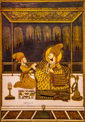 Pintura em miniatura, Meherangarh Fort, Jodpur, Jodpur, Rajasthan, Índia, Ásia (foto)