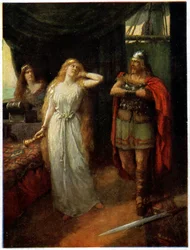 Música. Ópera. Tristão e Isolda. Ilustração de Ferdinand Leeke para a ópera: Tristão e Isolda, de Richard Wagner (1865), Alemanha, c.1910 (cartão postal)