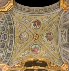 Transepto Norte primeiro vão oeste, Abóbada um cruzeiro, Catedral de Santa Maria Assunta, Duomo, Cremona, Lombardia, Itália (foto)