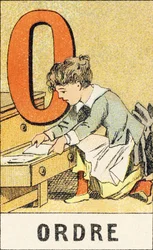 O : Ordem - Gravura extraída de ABCD des petites filles. Pellerin & Cie, editora de impressoras, Epinal, por volta de 1890. Serie A. Dimensões : 19 x 13,5 cm.