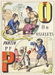 OP: osselets, pantin - Games Alphabet, c.1890 (ilustração)
