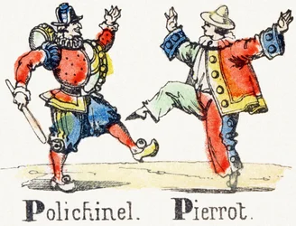 P - Polichinelle Pierrot - Alfabeto de Entretenimento Infantil c.1890 (litografia)