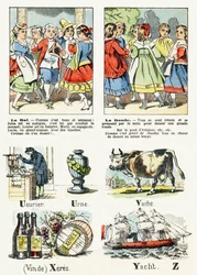 Página 8 - traje le bal, la ronde - Alfabeto de entretenimento infantil c.1890 (litografia)