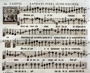 Página da Partitura do Salmo Laudate Pueri a 8 vozes de Thomas Luis de Victoria