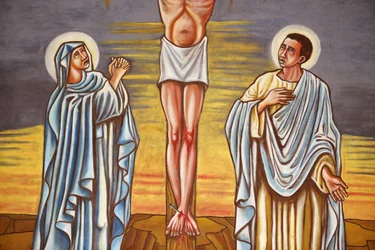 Pintura. A crucificação de Jesus Cristo. A Virgem Maria e São João, Aneho, Togo