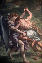 Pintura de Eugene Delacroix na basílica de Saint Sulpice, Paris : Jacob lutando com o anjo, Paris, França
