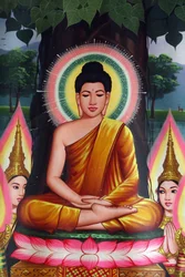 Pintura retratando Buda meditando Udong Cambodge