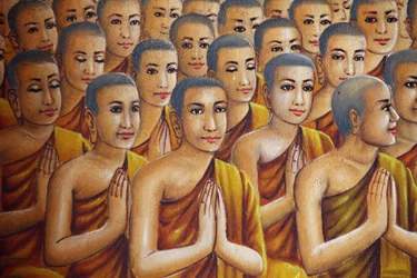 Pintura representando monges (ouvindo Buda) Udong Cambodge