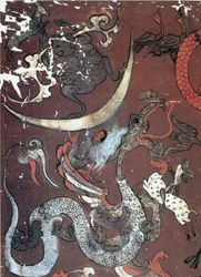 Pintura da Lua e de um dragão, China, início do século I a.C.