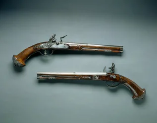 Par de pistolas de pederneira, fabricante de barris Lazarino Cominazzo, fabricante de fechaduras Gio Borgognone, c.1690-1700