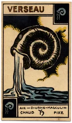 Paranormal. Astrologia. Aquarius (o Portador da Água). Carta astrológica de: Le Tarot Astrologique (Tarô Astrológico), de Georges Muchery, França