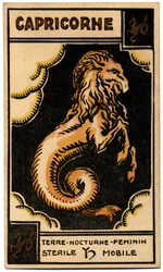 Paranormal. Astrologia. Capricórnio (o Mar Apanhado). Carta astrológica de: Le Tarot Astrologique (Tarô Astrológico), de Georges Muchery, França