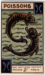Paranormal. Astrologia. Peixes (os Peixes). Carta astrológica de: Le Tarot Astrologique (Tarô Astrológico), de Georges Muchery, França