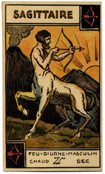 Paranormal. Astrologia. Sagitário (o Arqueiro). Carta astrológica de: Le Tarot Astrologique (Tarô astrológico), de Georges Muchery, França