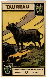 Paranormal. Astrologia. Taurus (o Touro). Carta astrológica de: Le Tarot Astrologique (Tarô Astrológico), de Georges Muchery, França