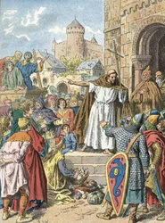 Pedro o Eremita pregando a Cruzada com o grito de "Deus o quer!