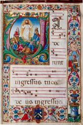 Biblioteca Piccolomini: livro coral, código. 29.13, ff. 30r com "Transfiguration", de Florentine illuminator.