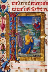 Biblioteca Piccolomini: Livro Coro, cód. 7.G, ss. 40v com “Visão de Jeremias”, de Guidoccio Cozzarelli. Detalhe.