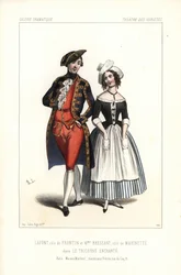 Pierre-Cheri Lafont no papel de Frontin e Madame Bressant ou Augustine Dupont como Marinette em Le Tricorne Enchante de Theophile Gautier, Teatro dos Varietes