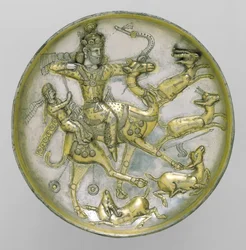 Placa com uma cena de caça do conto de Bahram Gur e Azadeh, c.