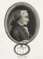 Retrato do filósofo Immanuel Kant (1724-1804), numa moldura formada por uma serpente que morde a própria cauda