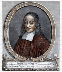 Retrato de Philipp Jacob Spener (Philippe Jacques Spener) (1635-1705) Teólogo luterano fundador do pietismo (pietismo) Gravura de "Germania" de Johannes Scherr 1880 Coleção particular