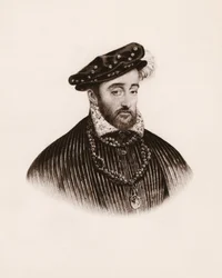 Retrato do rei de França Henrique II (1519-1559) Gravura do século XIX