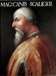 Retrato do Senhor de Verona Can Francesco della Scala chamado Cangrande I (1291-1329) pintura anônima. Galeria Uffizi (escritórios), Coleção Jovian