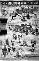 Poster para o sistema Joly, elaborado em 1896 para representar uma ameaça ao sistema Lumiere