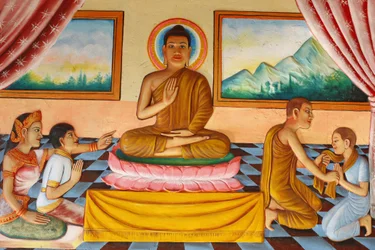 Mosteiro Rath Preah Prom Promessa Vida do BuddhaBuddha e seu filho Rahula, Siem Reap, Camboja