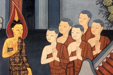 Príncipe Rama. Detalhe mural nas paredes interiores do Vihara da época do rei Rama III, retratando o Ramakian. Wat Pho - Wat Phra Chettuphon. 1788. Banguecoque. Tailândia