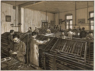 Loja de impressão em Budapeste. (gravura, ca. 1910)