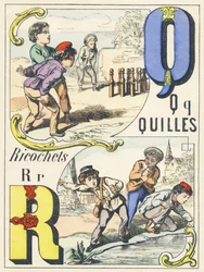 Q R : skittles, ricochets - Jogos Alfabeto, c.1890 (ilustração)