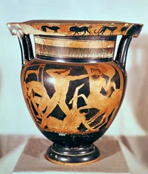 Vaso com algarismos vermelhos representando a batalha entre os Centauros e os Lapiths, grego (olaria) (para detalhes ver 100351)