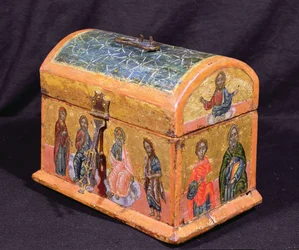 Caixa de relicário ou crismatório, ilhas gregas, c.1700 (têmpera sobre madeira)