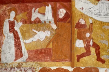 Arte românica: A Capela de Santa Catarina, Voute na brisa do berço, a Infância de Cristo, a Paixão, o Juízo Final e Cristo no Majestoso. Frescos da igreja de Notre Dame d