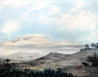 Paisagem rural e estudo de nuvens por Luke Howard, c 1808-1811