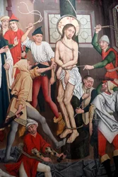 Saint-Pierre le Vieux Catholic Church, Christ in his Passion, The Flagellation, Painting by Henri Lutzelman 15th century, Strasbourg, France. (foto)